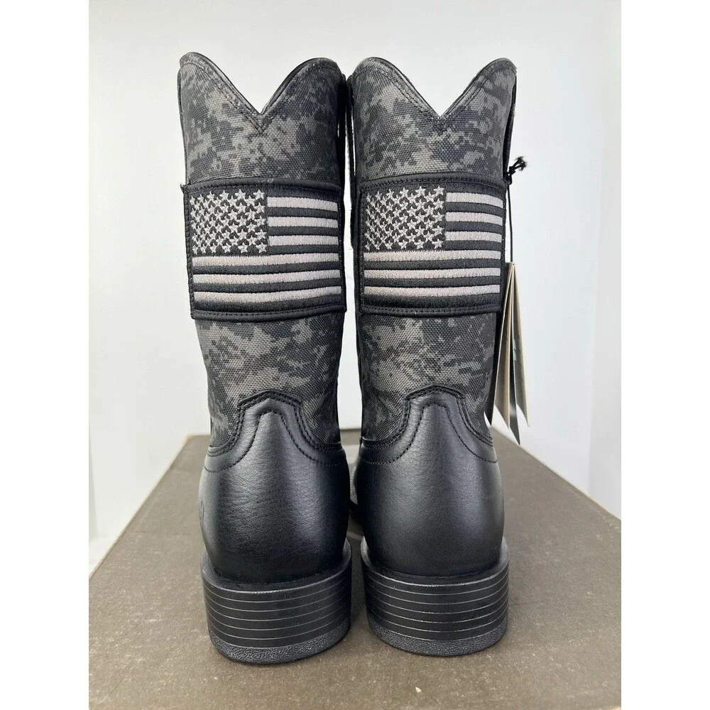 ARIAT Sport Patriot Square Toe Cowboy Boots Mens Size 8.5 D Black Camo Flag New